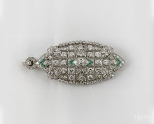 Platinum Diamond Deco Pendant with Emeralds