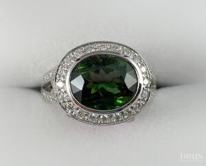 Oval Shaped Green Tourmaline and Diamond Ring